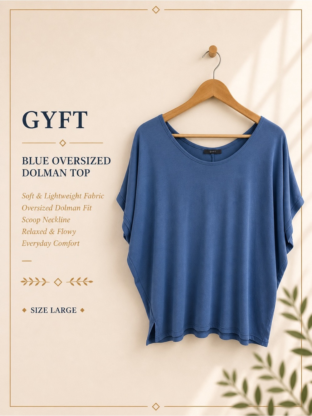 gyft Blue Oversized Dolman Top L